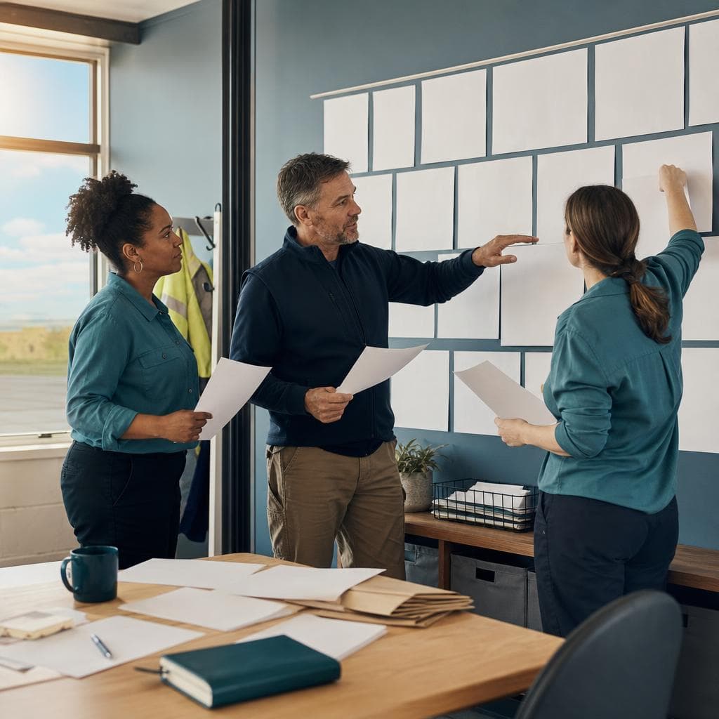 Office and field personnel reviewing changing work priorities.